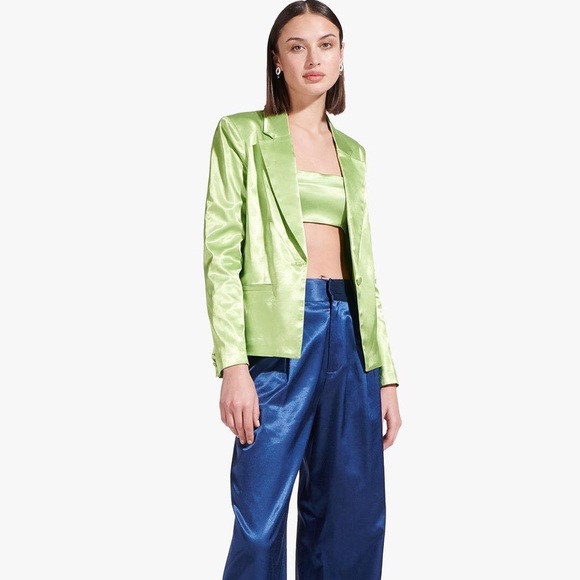 STAUD Jackets & Blazers - NWT Staud Madden Moss green satin blazer Size XS